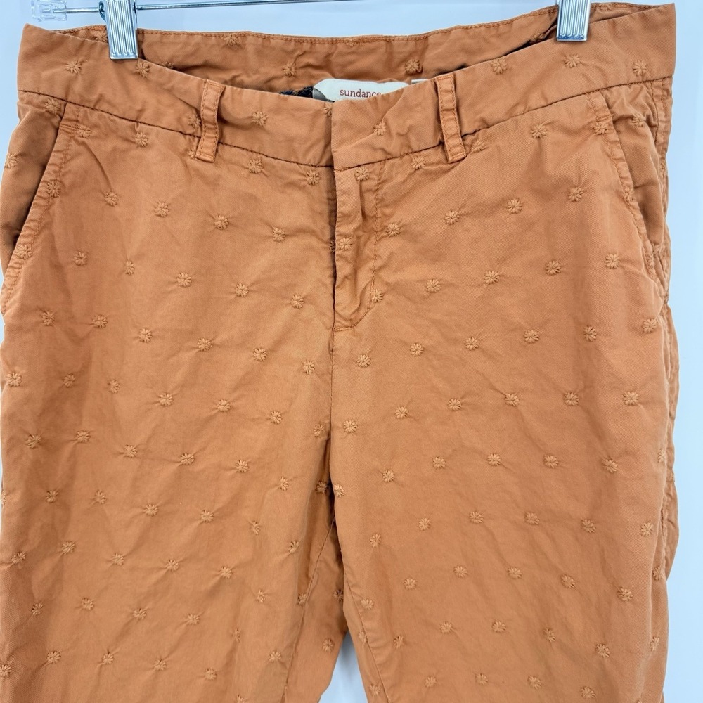 Sundance Pants Sz P8 Rust Clay Embroidered  Floral Tone on Tone Cotton Chino